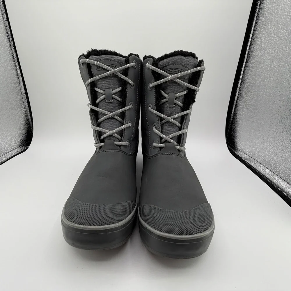 Keen Elsa Waterproof  Fleece Lined Boots Womens Sz‎ 9 Grey Mid Lace Up Rain Snow